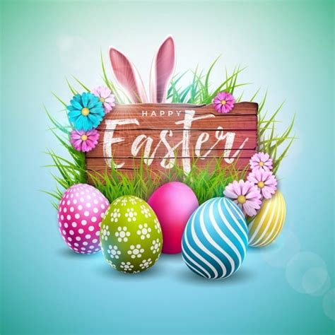 Colored Easter Eggs Vector Art PNG, Colorful Easter Eggs And Flowers ...