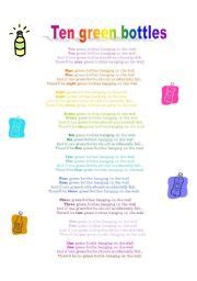 English worksheets: ten green bottles