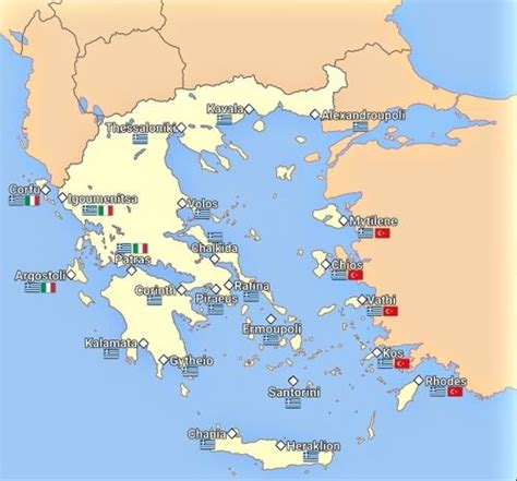 Map of the most important Greek Ports & their routine passenger destinations. | Historical maps ...