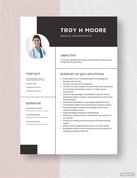 Medical Transcription Resume in Pages, Word - Download | Template.net