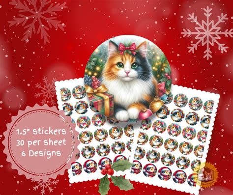 Calico Stickers Holiday Cat Stickers Cat Card Stickers Cute - Etsy