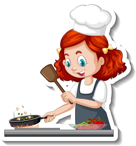 Cartoon character sticker with chef girl cooking 2940253 Vector Art at Vecteezy