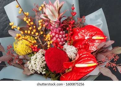 Beautiful Bright Bouquet Exotic Flowers Stock Photo 1600875256 ...