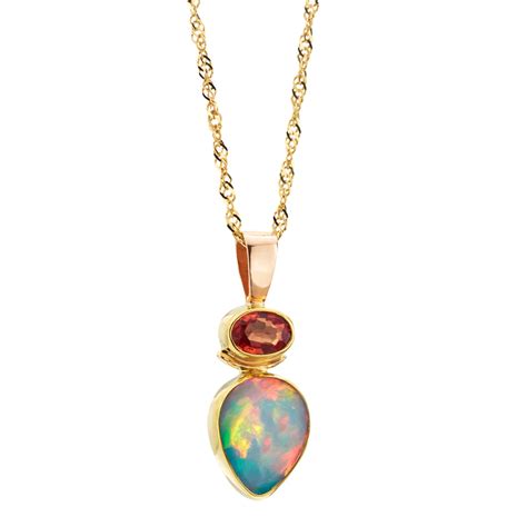 Ethiopian Opal Teardrop Pendant Necklace in 14K Yellow Gold with Garne – NAGI