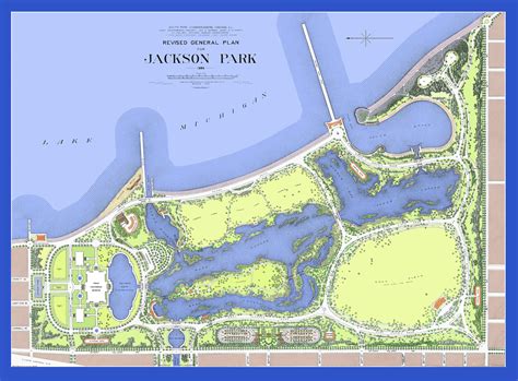 Jackson Park, Chicago, Illinois 1895: Revised General Plan Colorized ...