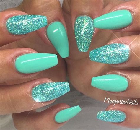 Turquoise glitter | Nail designs summer acrylic, Coffin nails designs ...