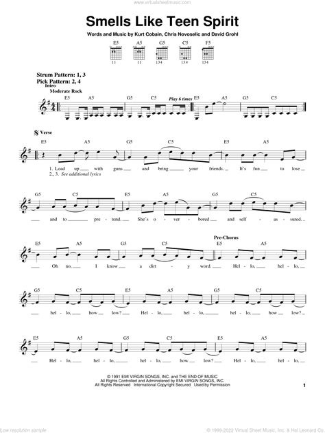 Smells Like Teen Spirit sheet music (easy) for guitar solo (chords)