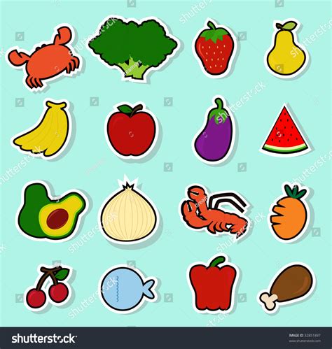 Cute Food Icons Stock Vector Illustration 32851897 : Shutterstock