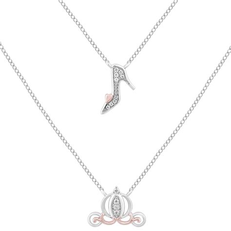 Enchanted Disney Fine Jewelry Sterling Silver and 10K Rose Gold Diamond Accent Cinderella Dou ...