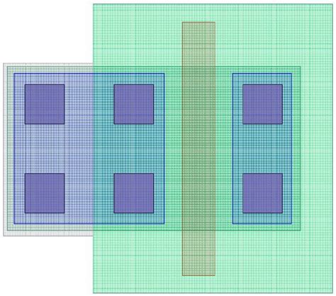 Layout of W = 0.92 μm sized NMOS transistor with substrate contacts in ...