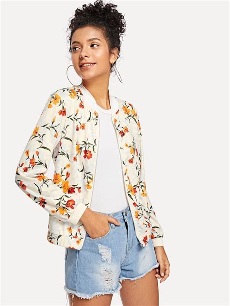 Floral Print Jacket -SheIn(Sheinside) | Floral print jacket, Print jacket, Jackets