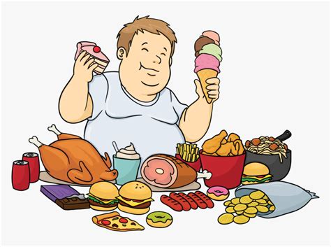 A Fat Cartoon Man Feasting On - Eating Junk Food Clipart, HD Png ...