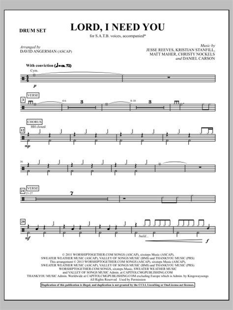 Lord, I Need You - Drum Set | Sheet Music Direct