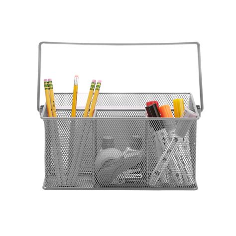 Mind Reader Metal Mesh Basket with Handle, Storage Desk Organizer, Utensil Holder, Gray ...