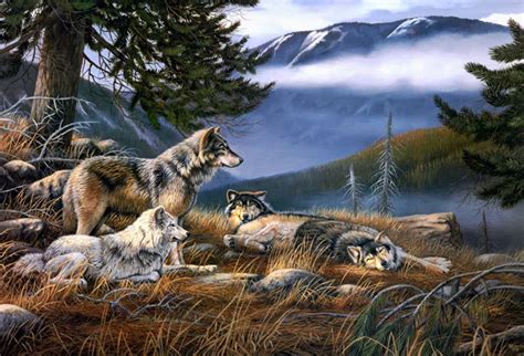 Aliexpress.com : Buy free shipping animal wolf forest mountain scenery oil painting canvas ...