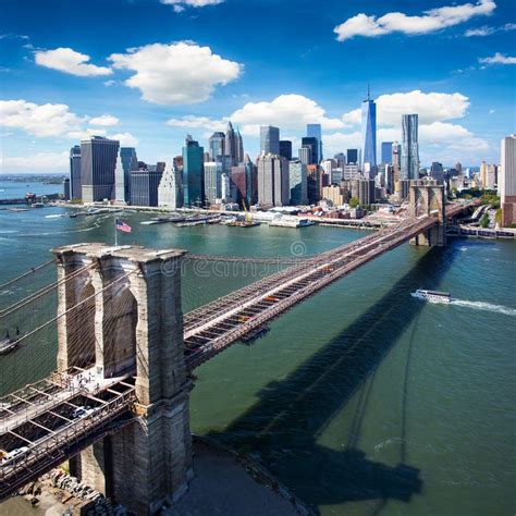 Brooklyn Bridge in New York City - Aerial View Stock Image - Image of bridge, downtown: 61946153