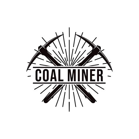 vector graphic of coal mining logo in vintage style. miner tool symbol illustration in white ...