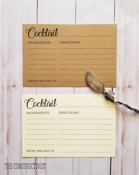 Cocktail RECIPE CARDS Modern Rustic Wedding Bridal - Etsy