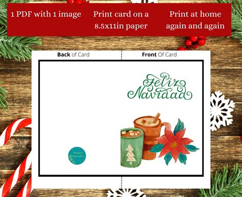 Feliz Navidad, Merry Christmas Card, Feliz Navidad Card, Printable Card, Blank Card, Digital ...