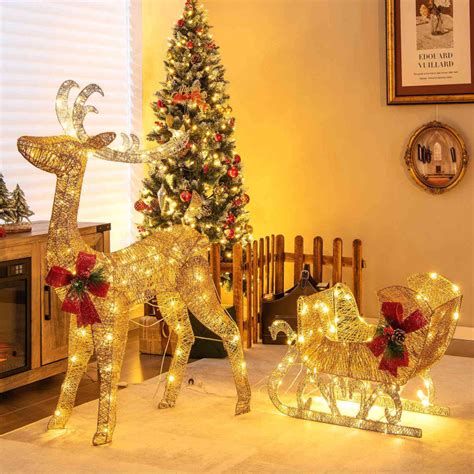 Christmas Reindeer Sleigh Decoration with 100 Lights - Costway