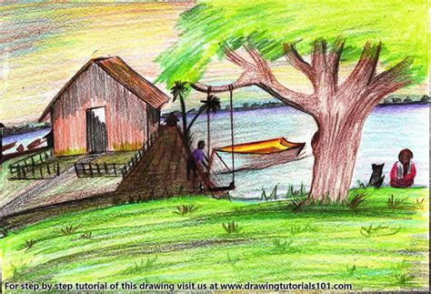 How to Draw Rural Scenery (Villages) Step by Step | DrawingTutorials101.com