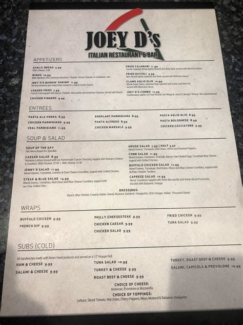 Menu at Joey D's Marco Island pizzeria, Marco Island