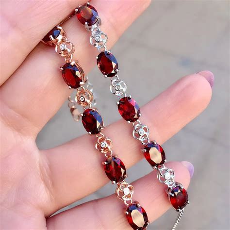 Color jewelry 925 silver inlaid Natural Garnet Bracelet Jewelry free shipping-in Bracelets ...