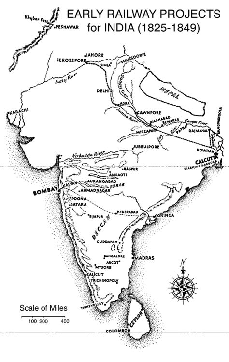 Map of early railroads in India (1825-49)