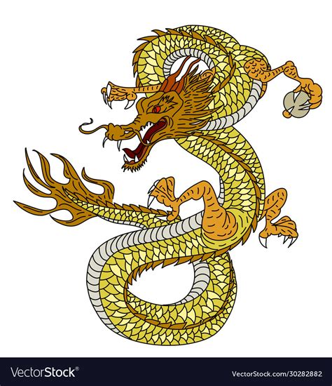 Japanese gold dragon on white background Vector Image