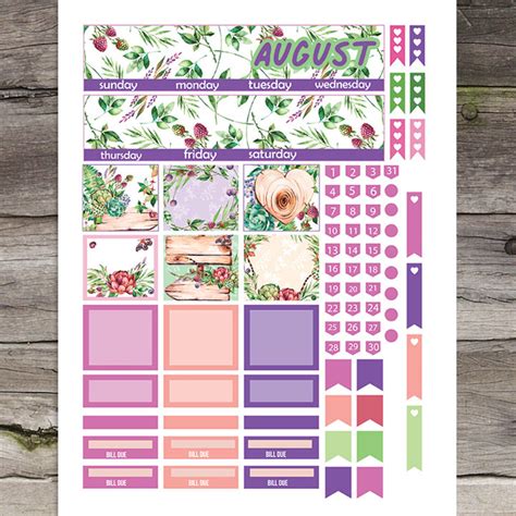 August Monthly Planner Stickers for Use With Erin Condren Life - Etsy UK