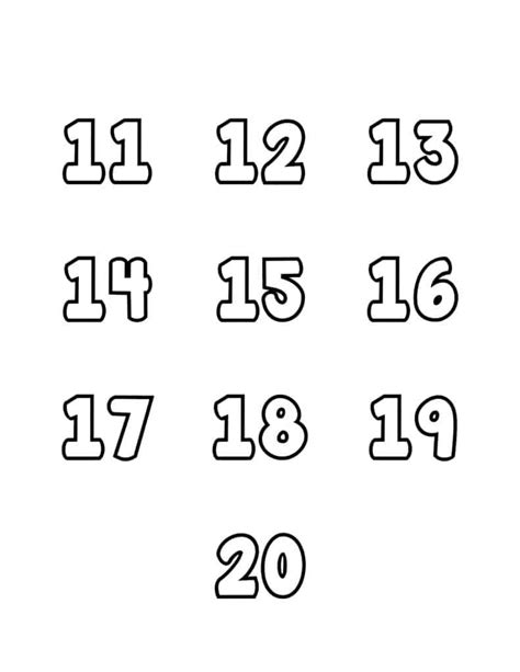 Free Printable Tracing Numbers: Bubble Numbers Set 11 to 20