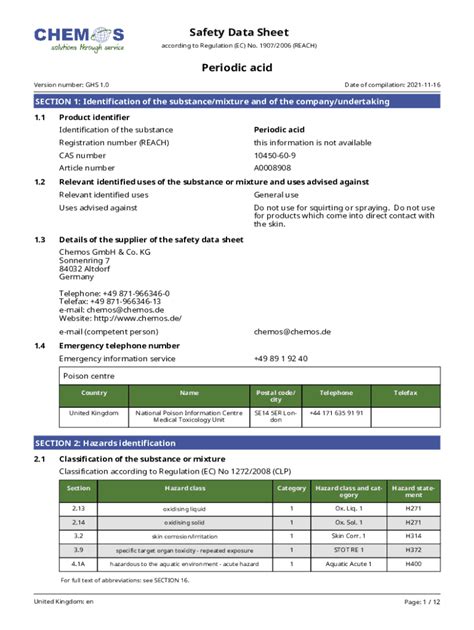 Fillable Online Safety Data Sheet: Periodic acid Fax Email Print - pdfFiller