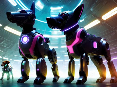 cyberpunk robot dogs in a cyberpunk stadium Stock Illustration | Adobe ...