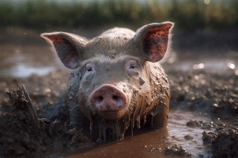 Premium AI Image | happy pig in the mud