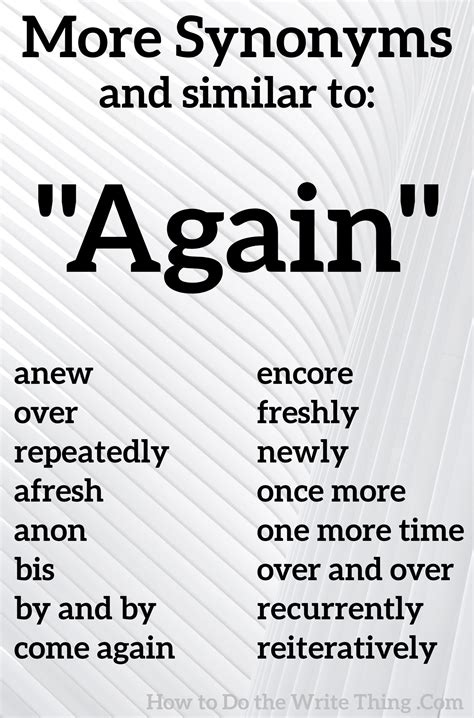 More synonyms for Again | Essay writing skills, Book writing tips, Good vocabulary words