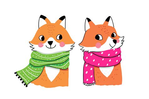 winter foxes in scarfs 672391 Vector Art at Vecteezy