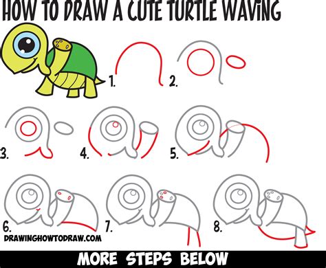 Learn How to Draw a Cute Cartoon Turtle Waving with Easy Step by Step Drawing Tutorial for Kids ...