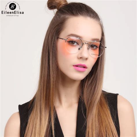 EE New Fashion Round Metal Frame Glasses Women Gold Glasses Frames Half ...