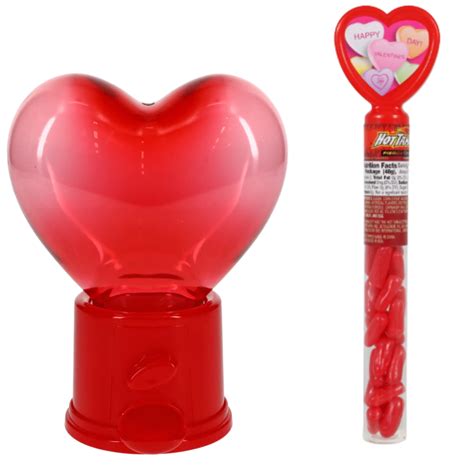 RED Valentine's Day Gumball Machine & Heart-Shaped Candy Tubes 1.7 oz.Set for Kids Children ...