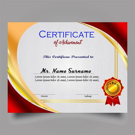 Certificate of achievement template set with gold badge and border, Appreciation and Achievement ...