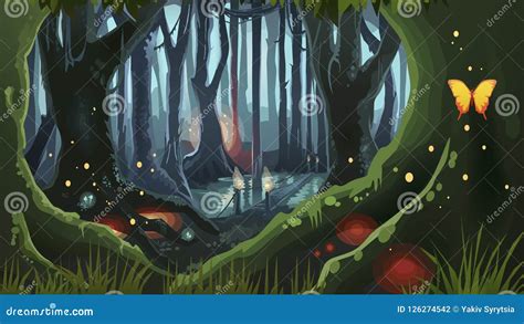 Fantasy Forest Illustration Dark Night Magic Trees Stock Vector - Illustration of illustrated ...