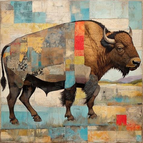 Patchwork Bison Buffalo Art Print Free Stock Photo - Public Domain Pictures