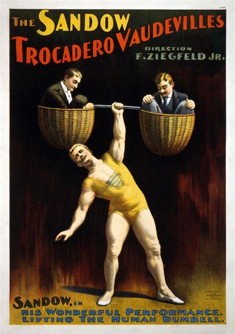 File:The Sandow Trocadero Vaudevilles, Sandow lifting the human dumbell ...