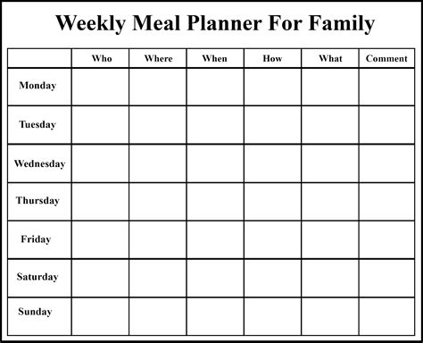 Weekly Meal Planner For Family Templates | How To Wiki | HowToWiki