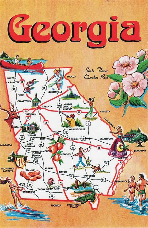 Detailed tourist illustrated map of Georgia state | Georgia state | USA ...