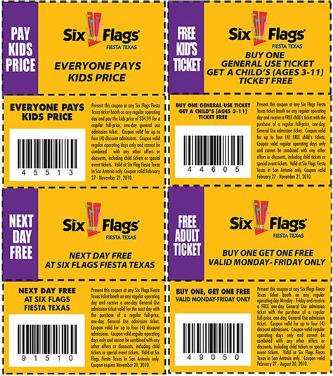 2010 Six Flags Fiesta Texas Coupons | Six flags, Flag, Free printable ...