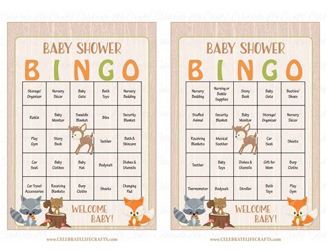 Woodland Baby Bingo Cards - PRINTABLE DOWNLOAD - Prefilled - Baby ...