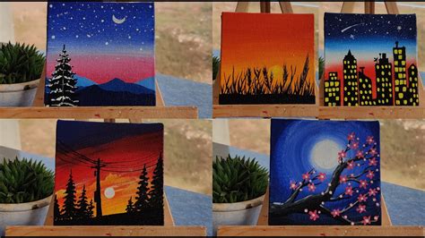 5 tiny canvas painting || Complete Guide on Blending Technique ...