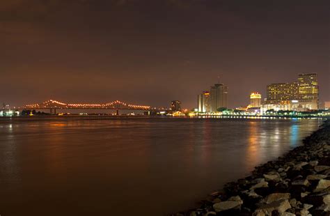 New Orleans Skyline And Bridge At Night Stock Photo - Download Image Now - iStock