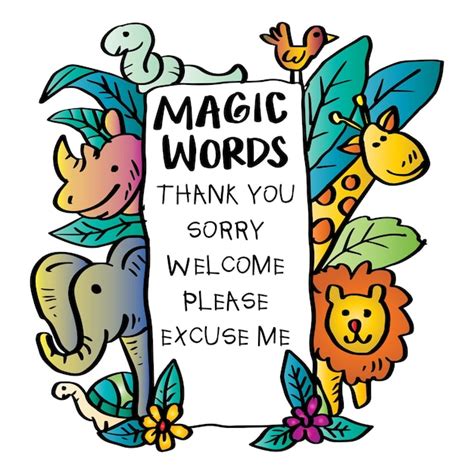 Premium Vector | Magic words poster with cute cartoon animals educational posters for classroom